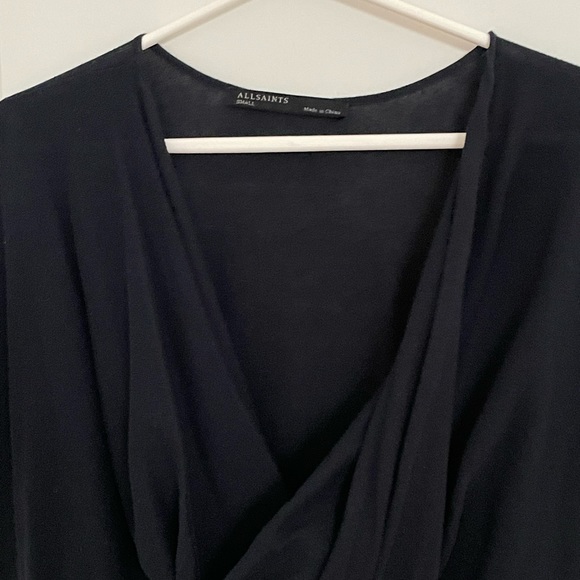 ALL SAINTS Cowl Neck Tunic-Style Draped Sweater, Short Sleeve, Dark Navy, Small - Picture 7 of 8